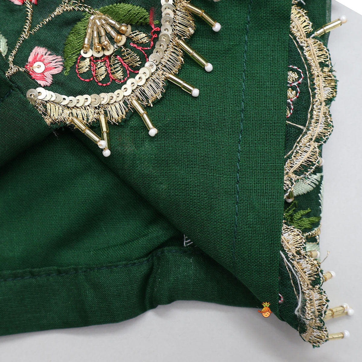 Floral Embroidered Scalloped Hem Top And Pleated Lehenga