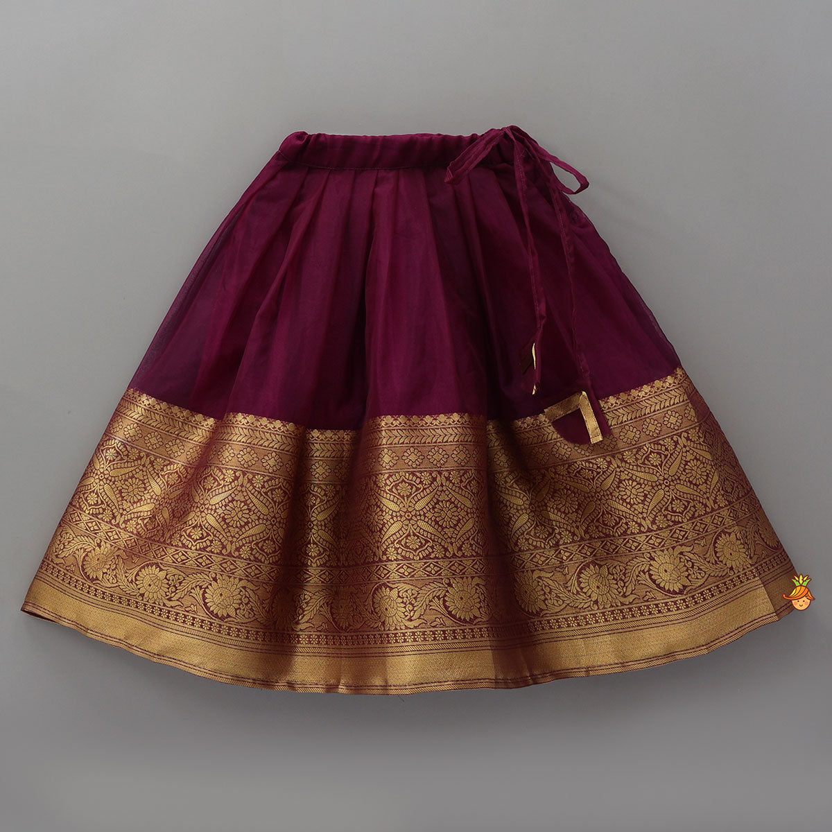 Floral-Embroidered Scalloped Hem Top And Pleated Lehenga