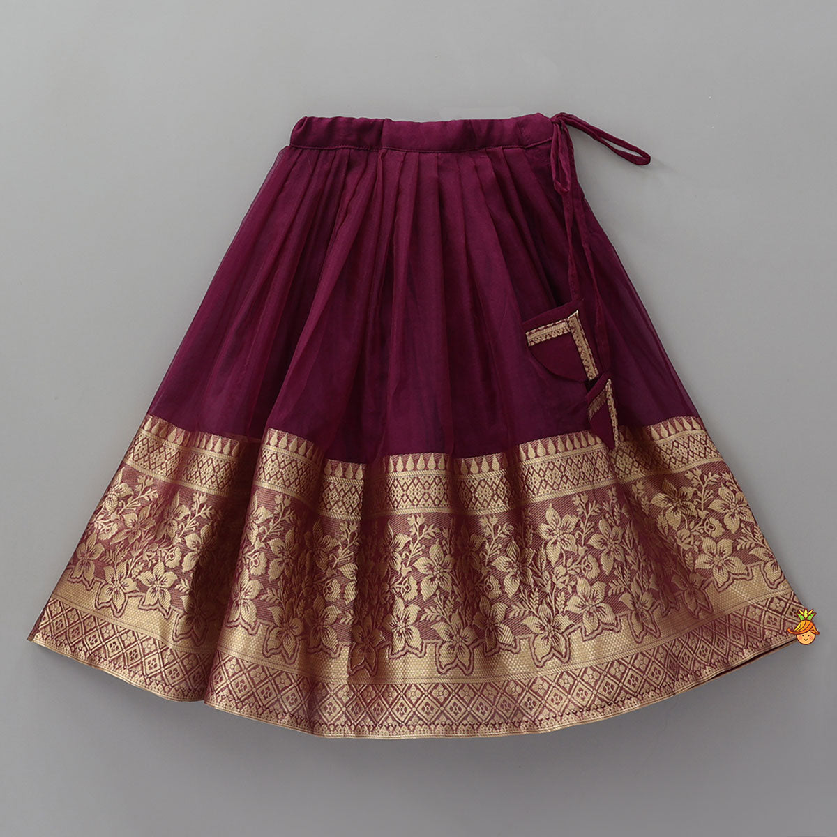 Floral Embroidered Scalloped Hem Top With Pleated Lehenga