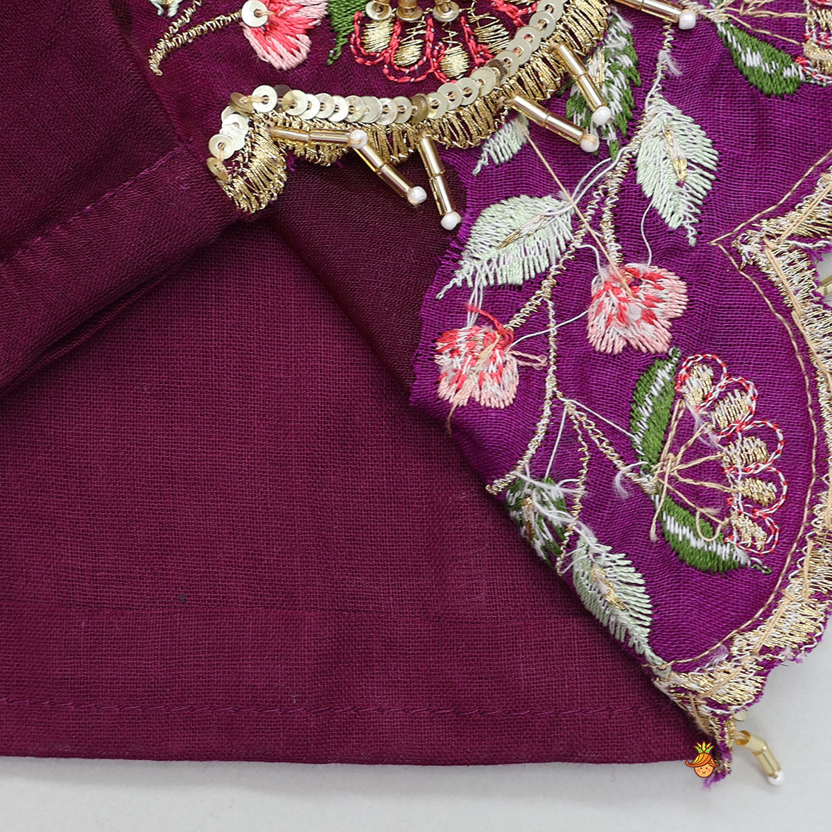 Floral Embroidered Scalloped Hem Top With Pleated Lehenga