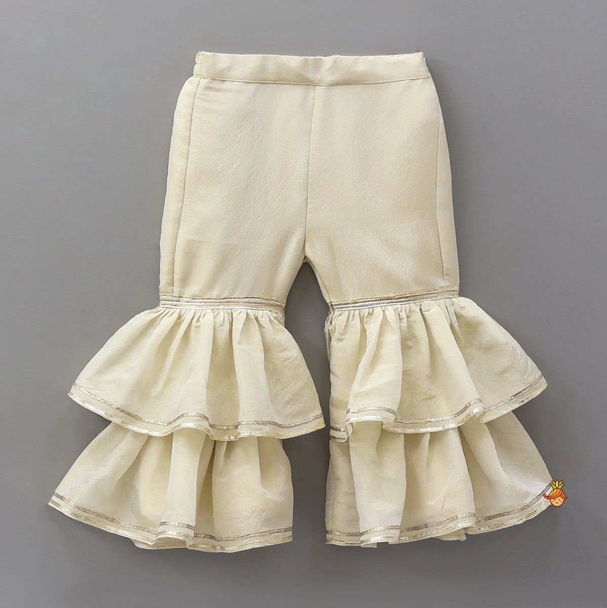 Shimmery Front Open Embroidered Top And Layered Sharara With Contrasting Dupatta