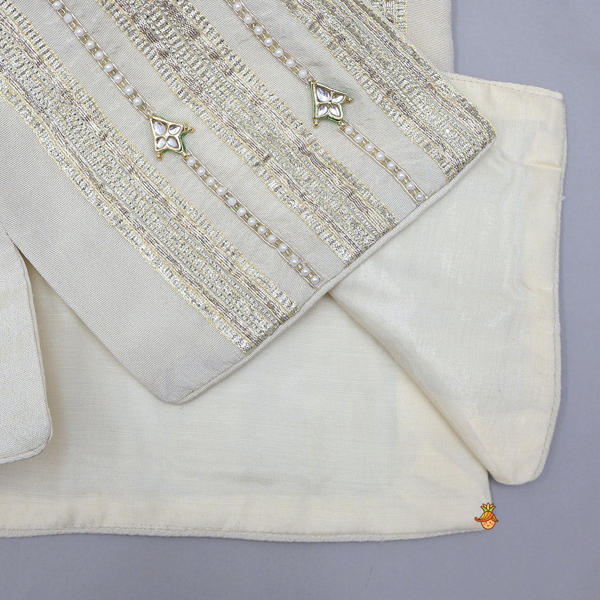 Shimmery Front Open Embroidered Top And Layered Sharara With Contrasting Dupatta