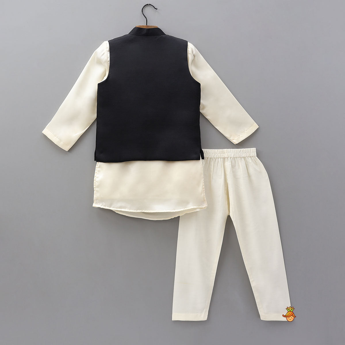 Cowl Kurta With Applique Work Jacket And Pyjama