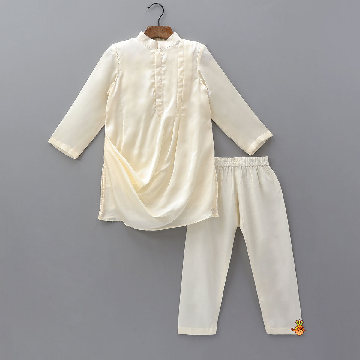 Cowl Kurta With Applique Work Jacket And Pyjama