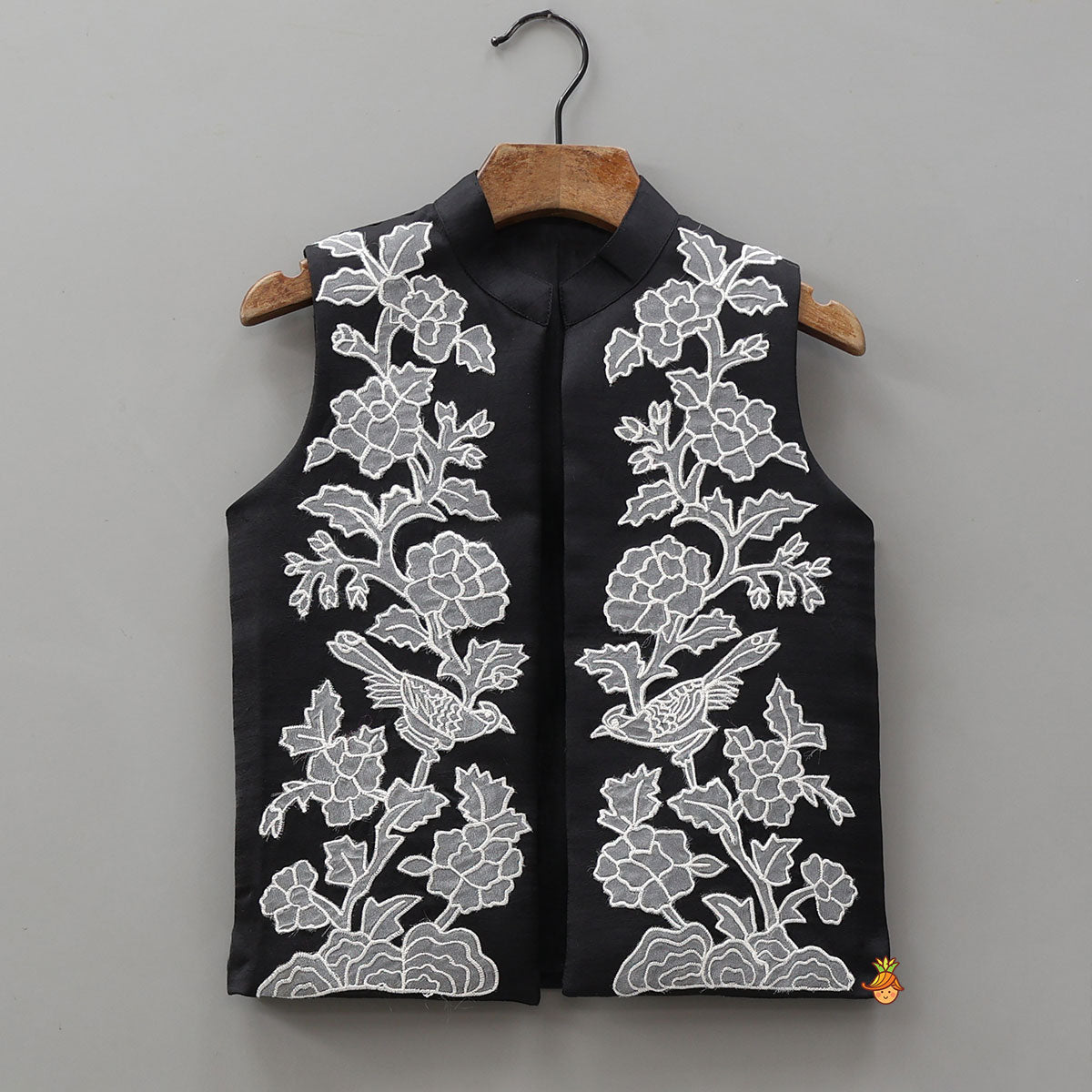 Cowl Kurta With Applique Work Jacket And Pyjama