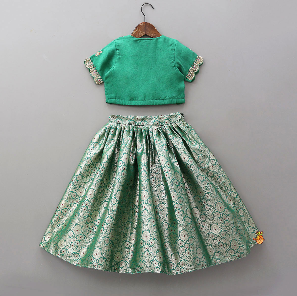 Scalloped Design Top And Brocade Lehenga