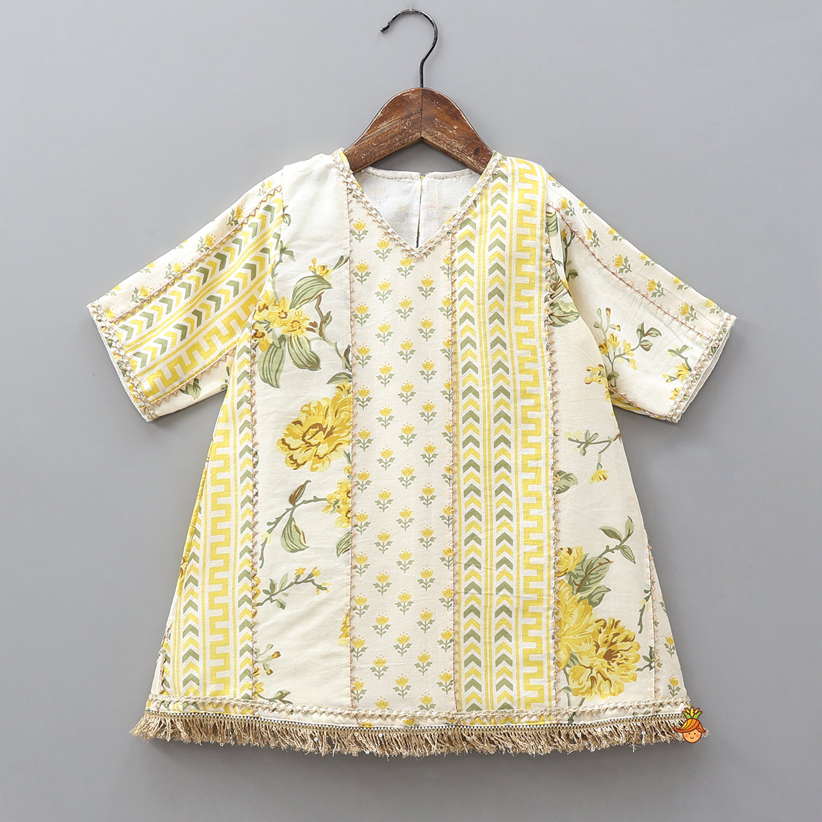 Printed Flared Kurti And Matching Dhoti With Net Dupatta