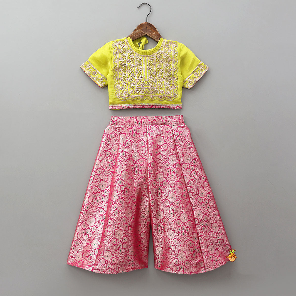 Embroidered Top And Brocade Palazzo