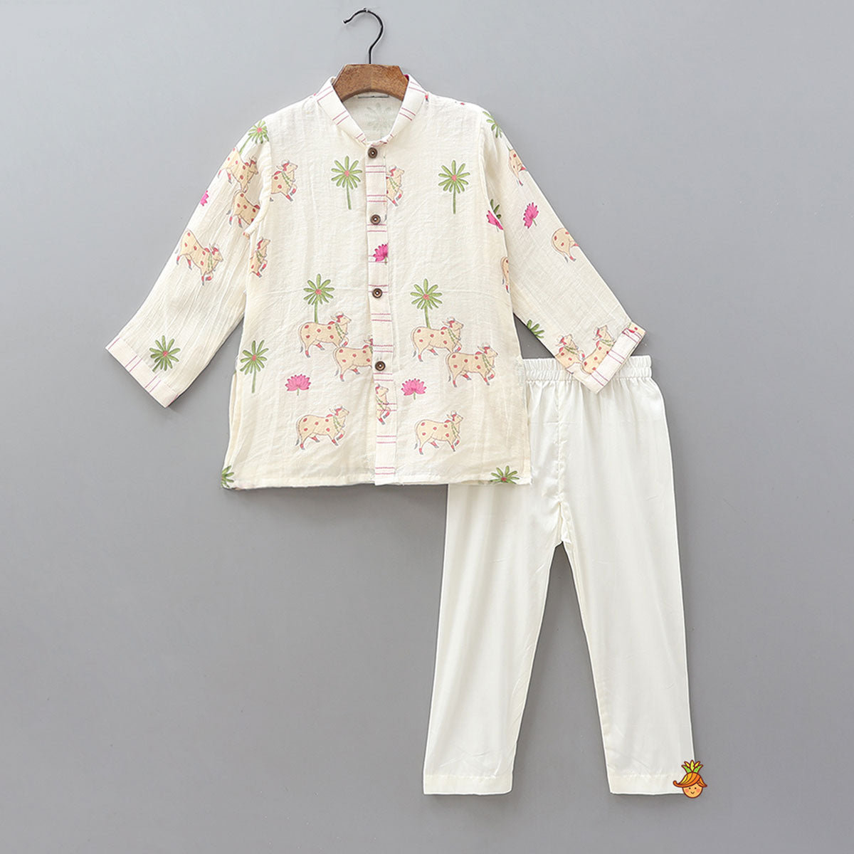 Front-Open Printed Kurta With Pyjama