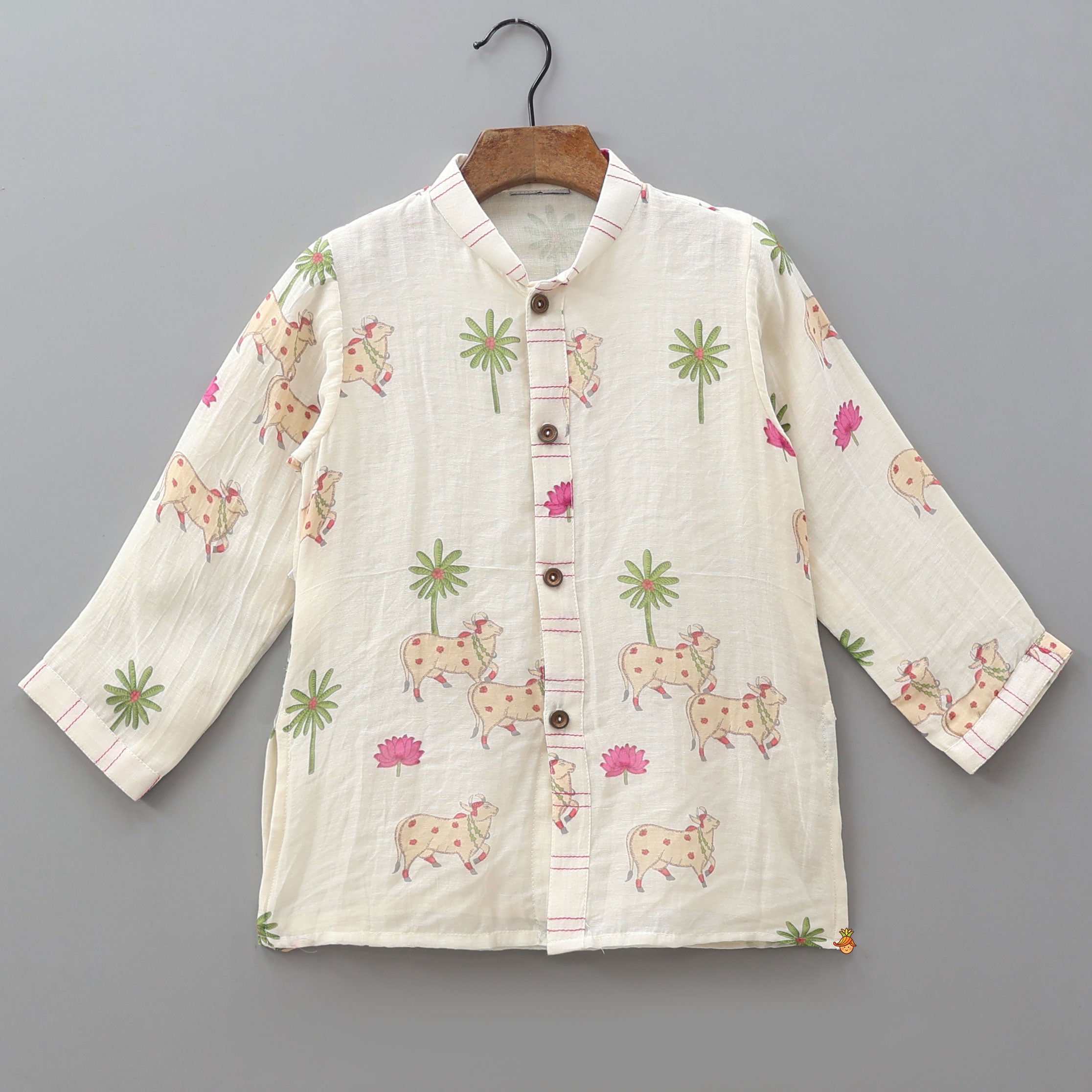 Front-Open Printed Kurta With Pyjama