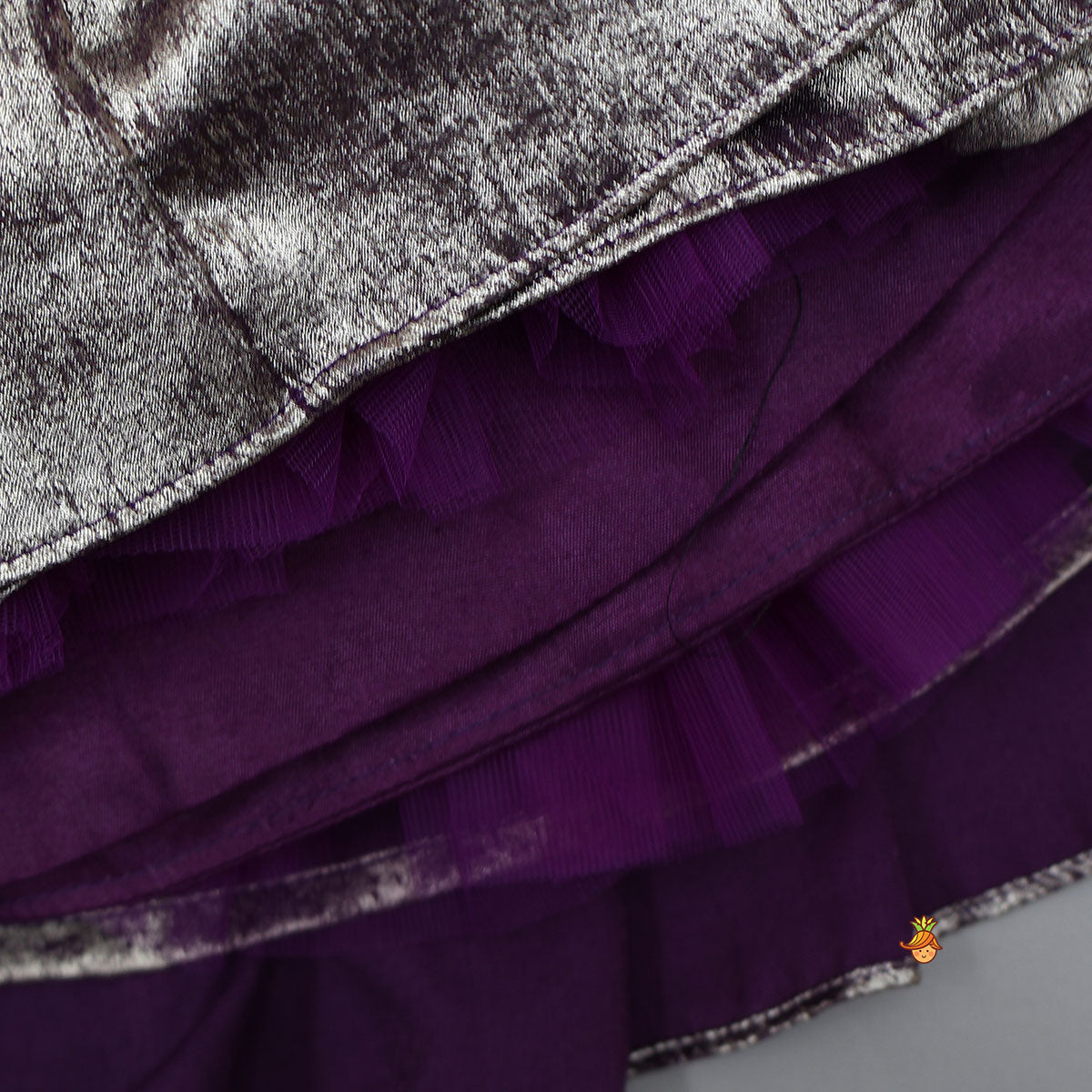 Sleeveless Shiny Top With Layered Lehenga And Attached Dupatta