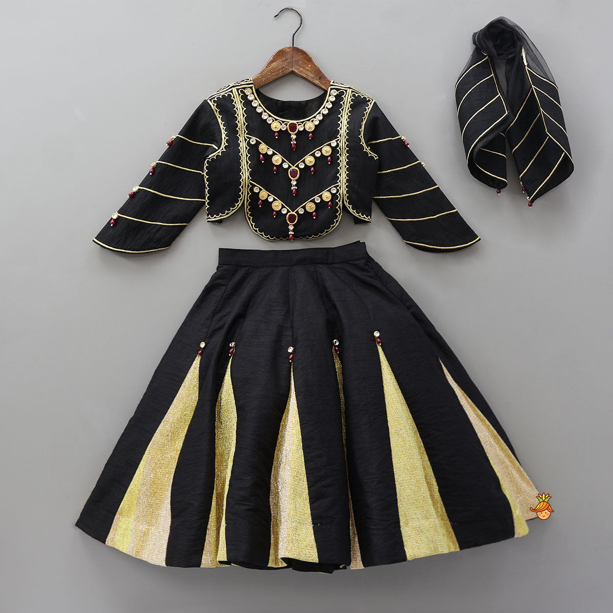 Embellished Stylish Sleeve Top With Lehenga And Dupatta