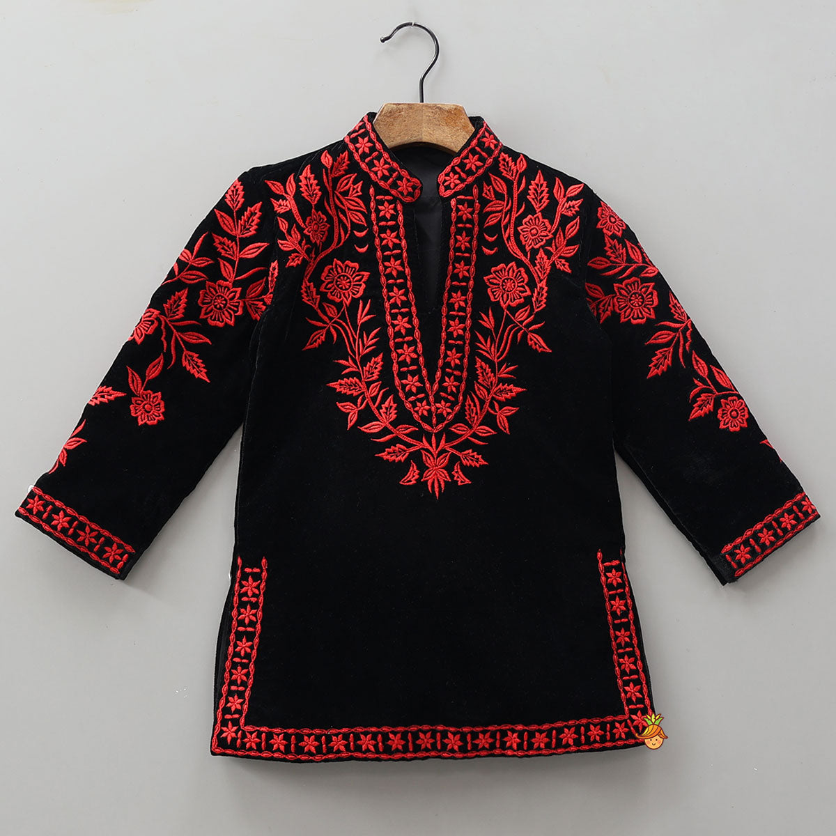 Contrasting Floral Embroidered Kurta And Pyjama