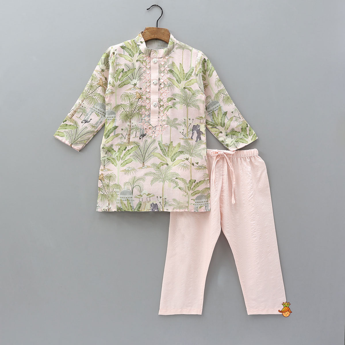 Faux Mirror Work Printed Kurta With Pyjama