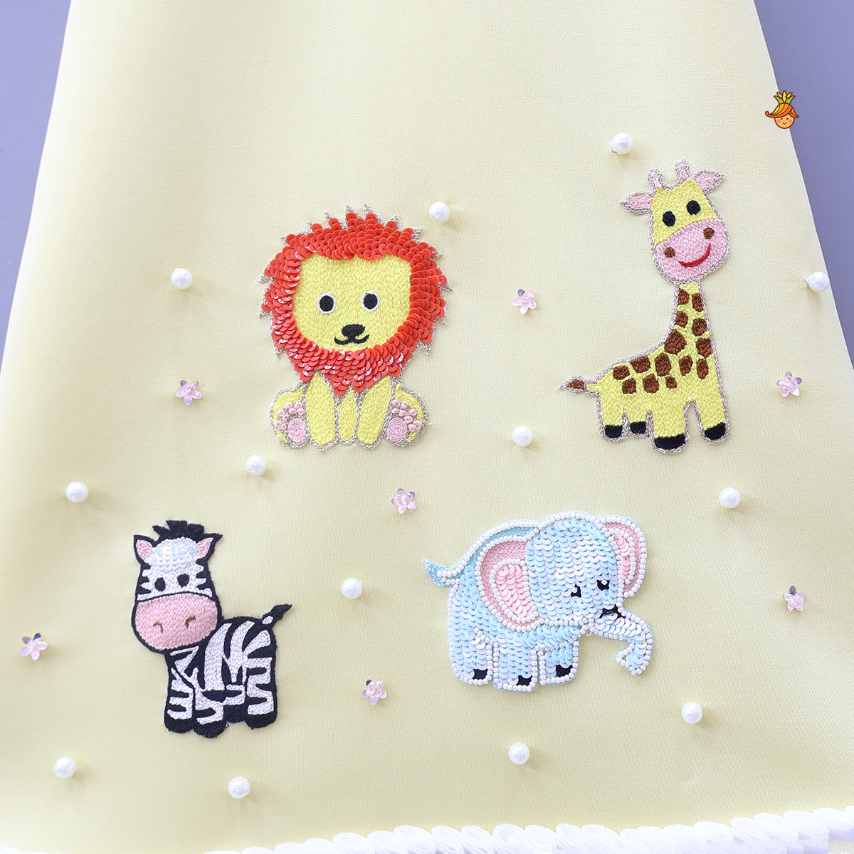 Jungle-Themed Embroidered Dress With Hair Clip