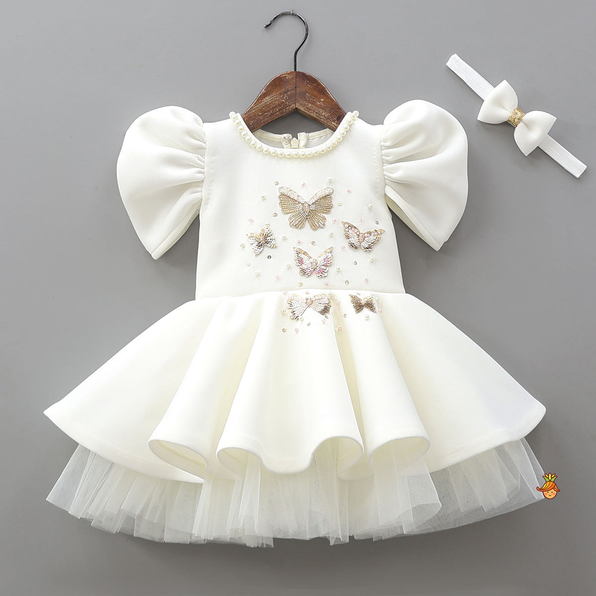 Butterfly Motif Embroidered Beautiful Dress With Headband