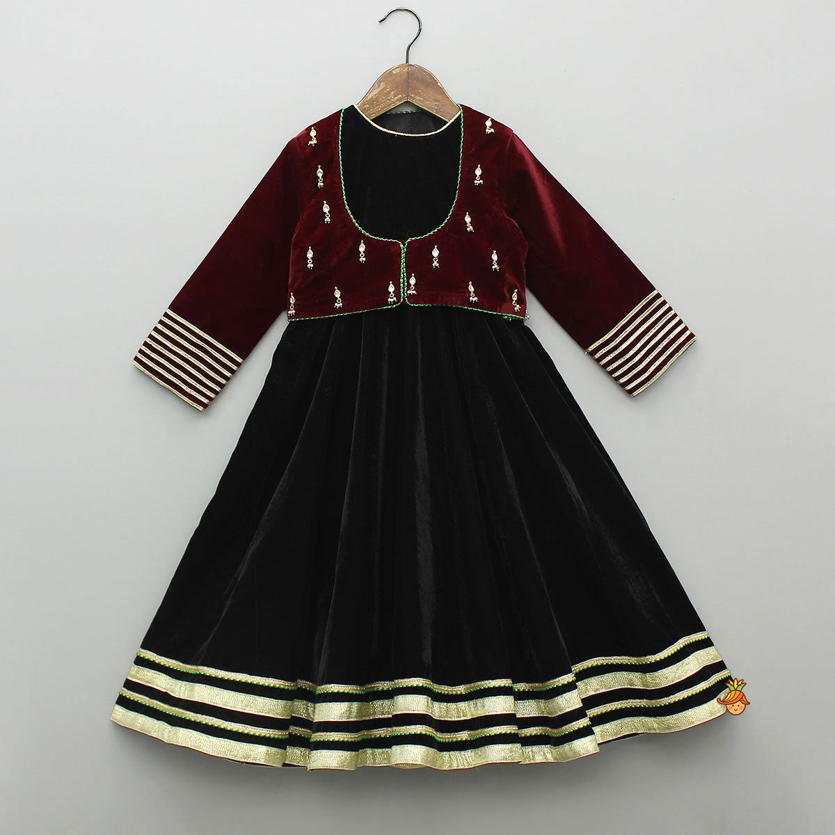 Charming Velvet Anarkali With Front-Open Jacket
