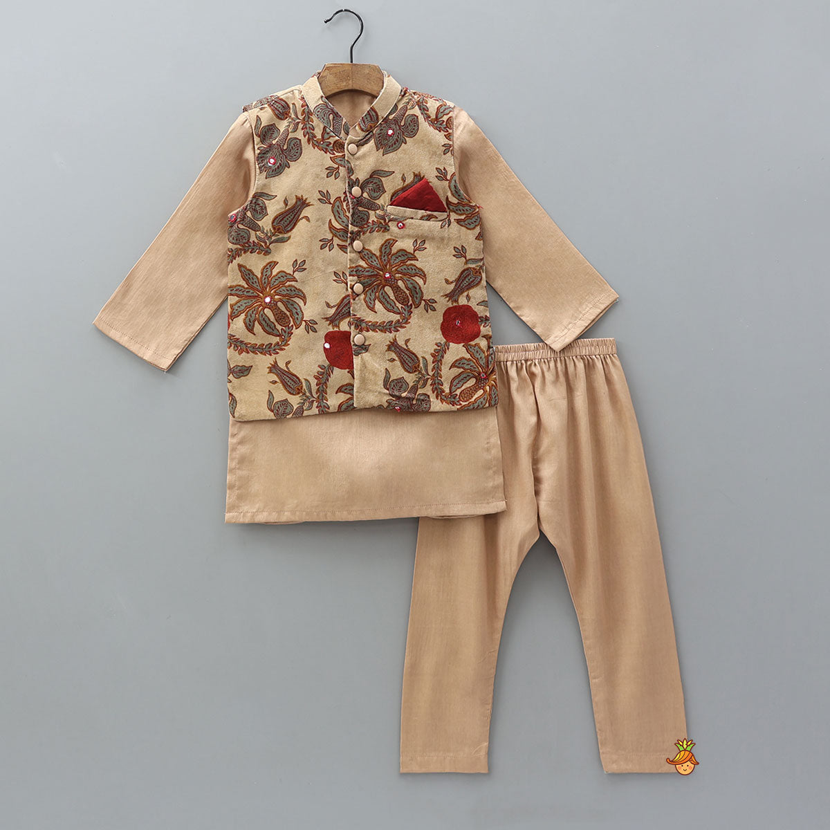 Ethnic Kurta With Velvet Jacket And Pyjama