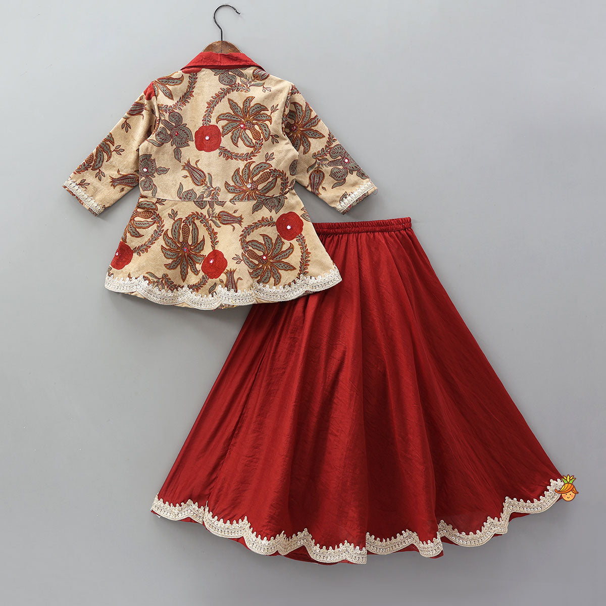 Notch Collar Velvet Top And Lehenga