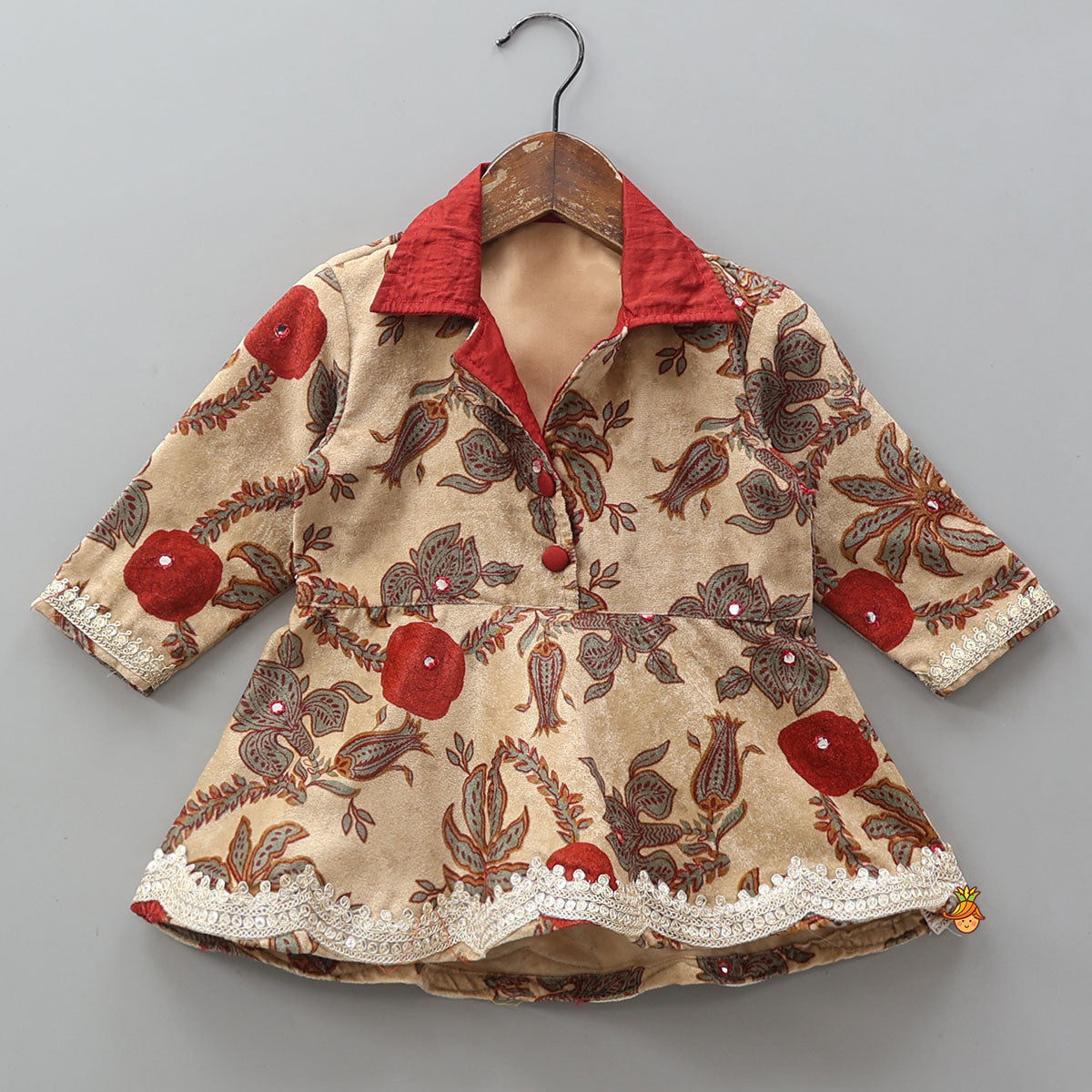 Notch Collar Velvet Top And Lehenga