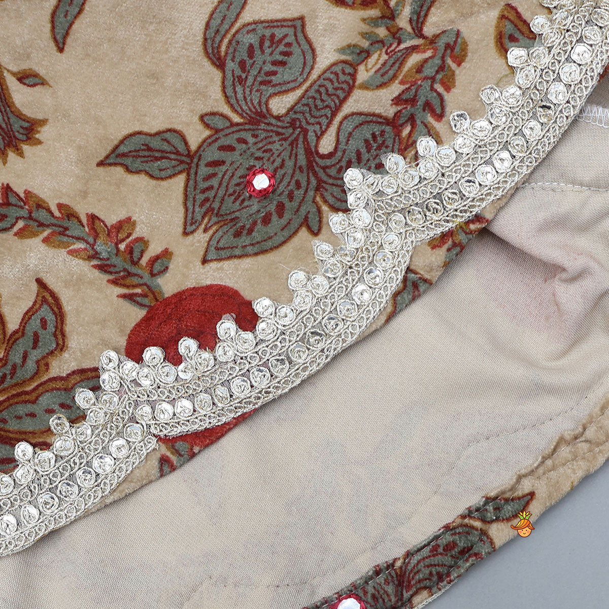 Notch Collar Velvet Top And Lehenga