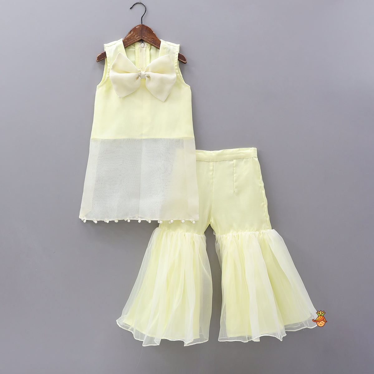 Bow Adorned Inner Top With Hand Embroidered Jacket And Sharara With Floral Sling Bag