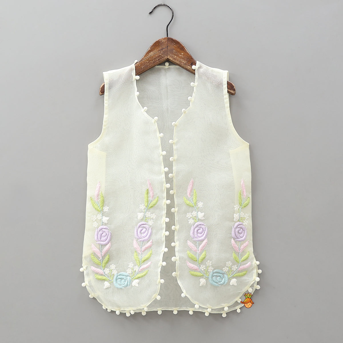 Bow Adorned Inner Top With Hand Embroidered Jacket And Sharara With Floral Sling Bag