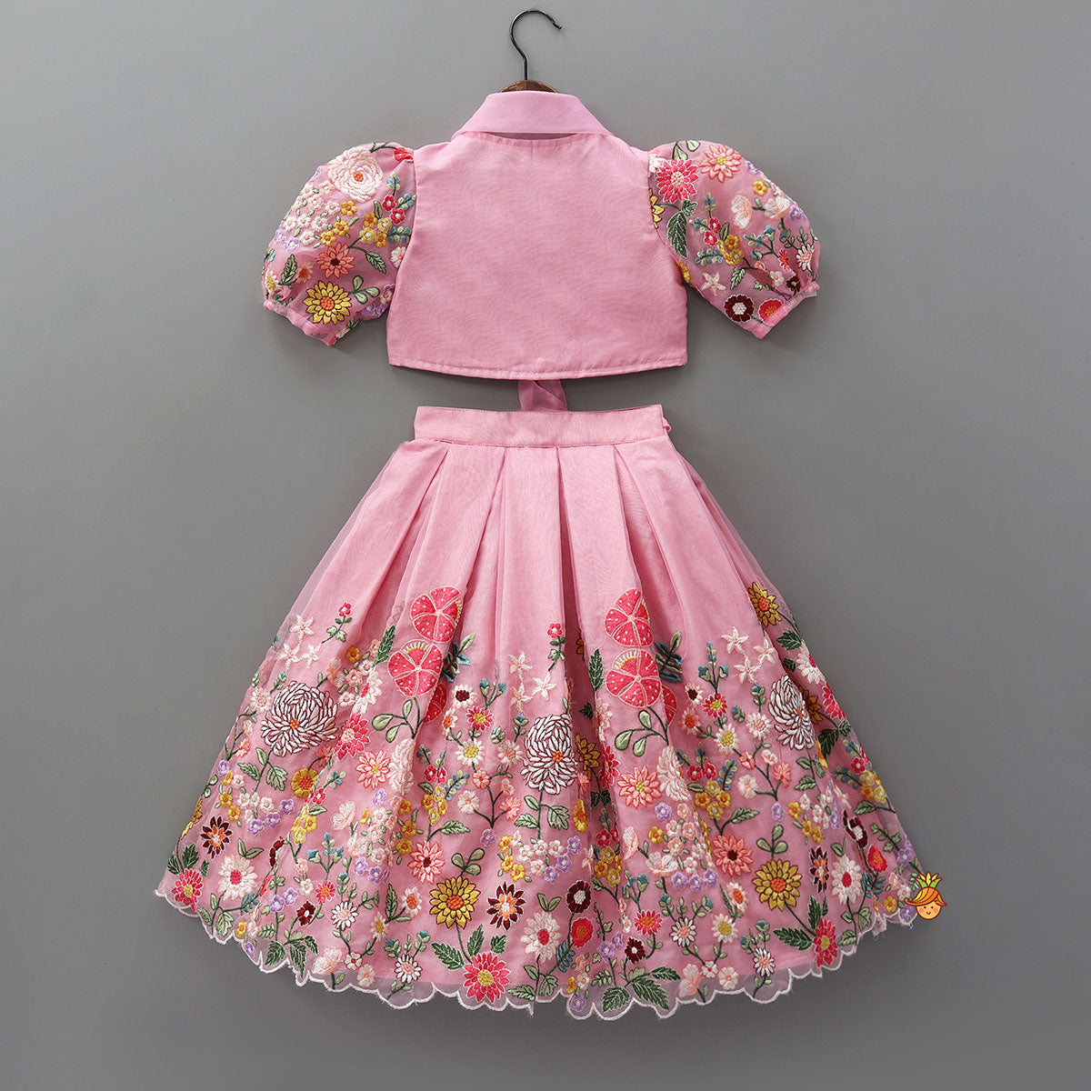 Collar Neck Front-Open Top And Heavy Embroidered Lehenga