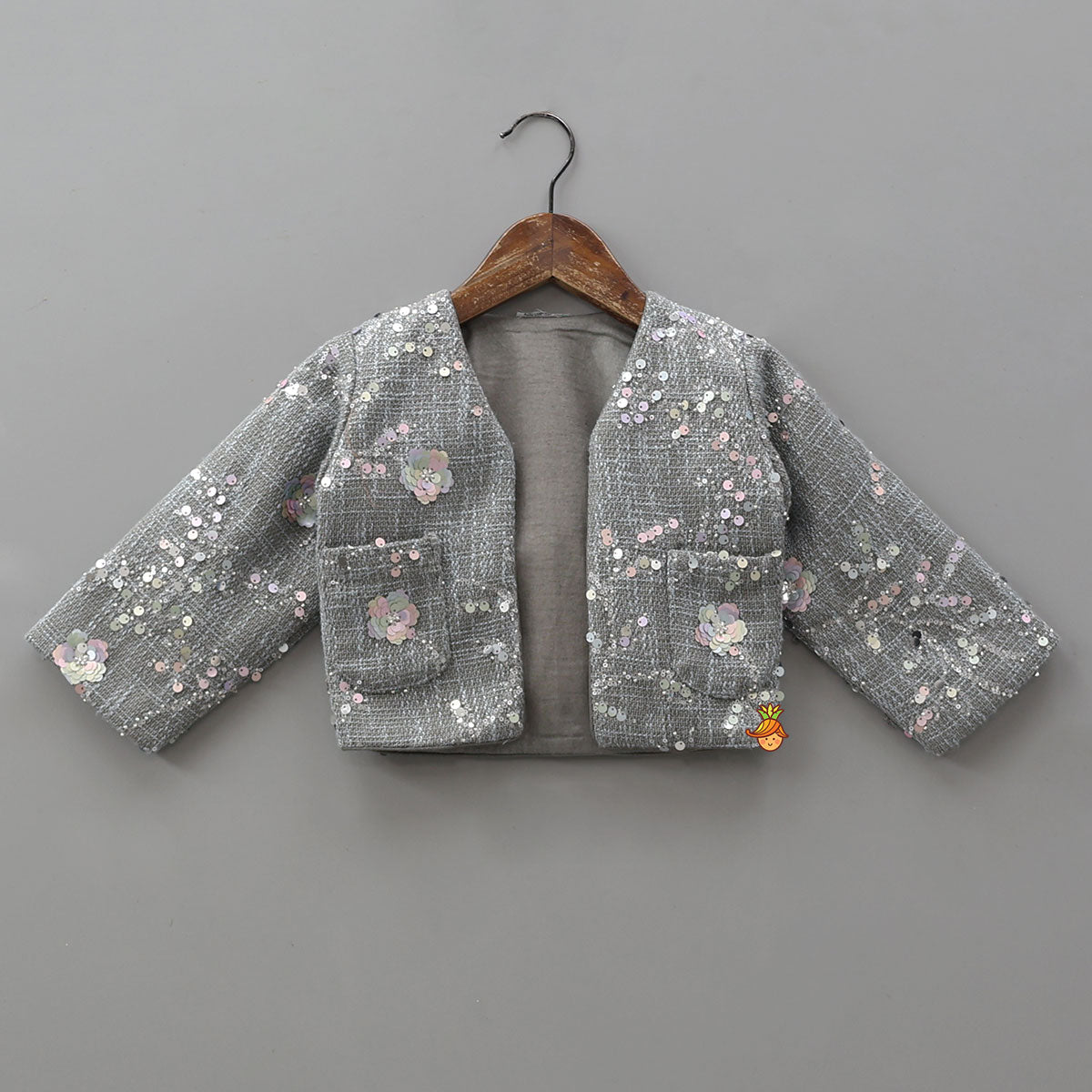 Beautiful Top With Open Jacket And Layered Net Lehenga