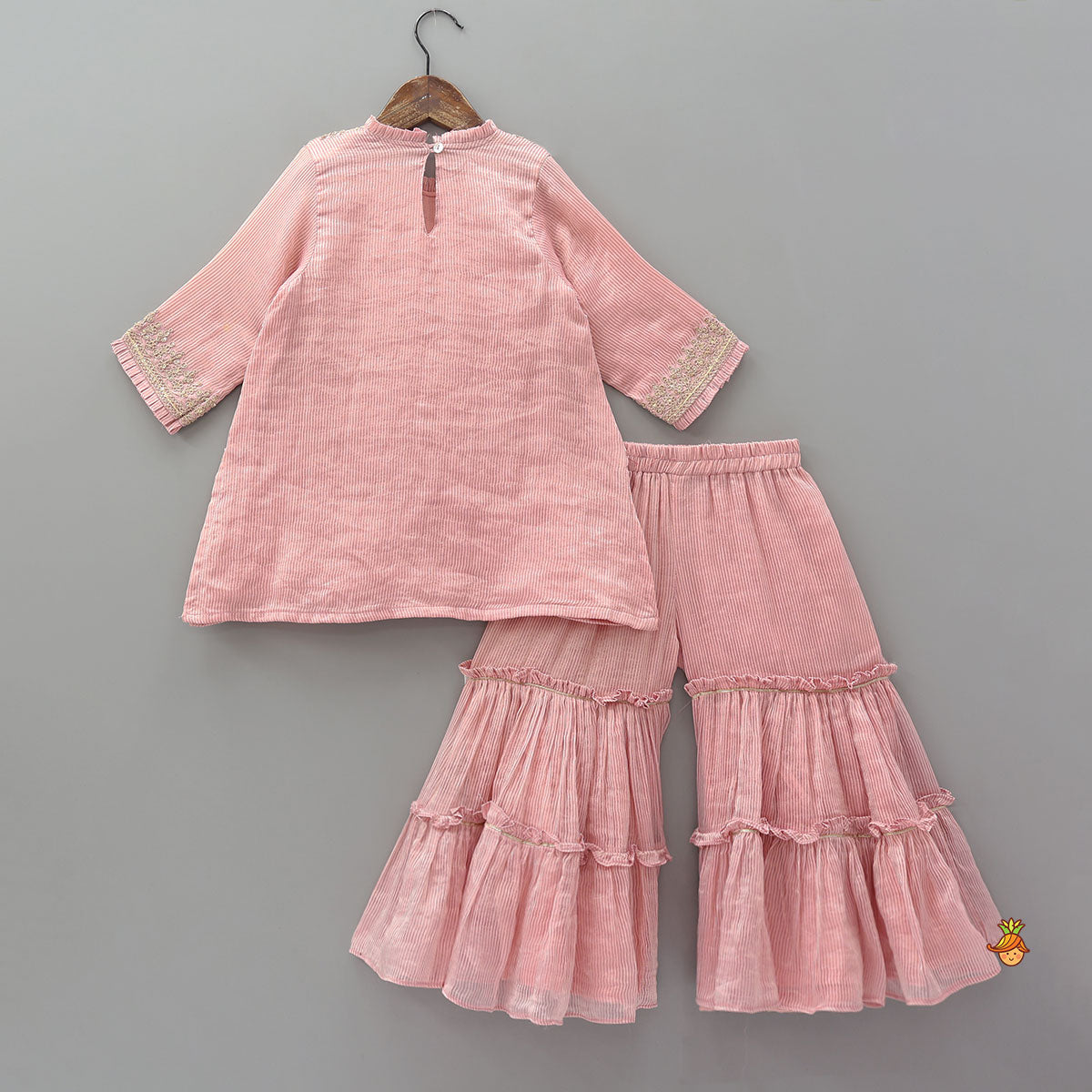 Shimmery Striped Kurti And Sharara With Matching Net Dupatta