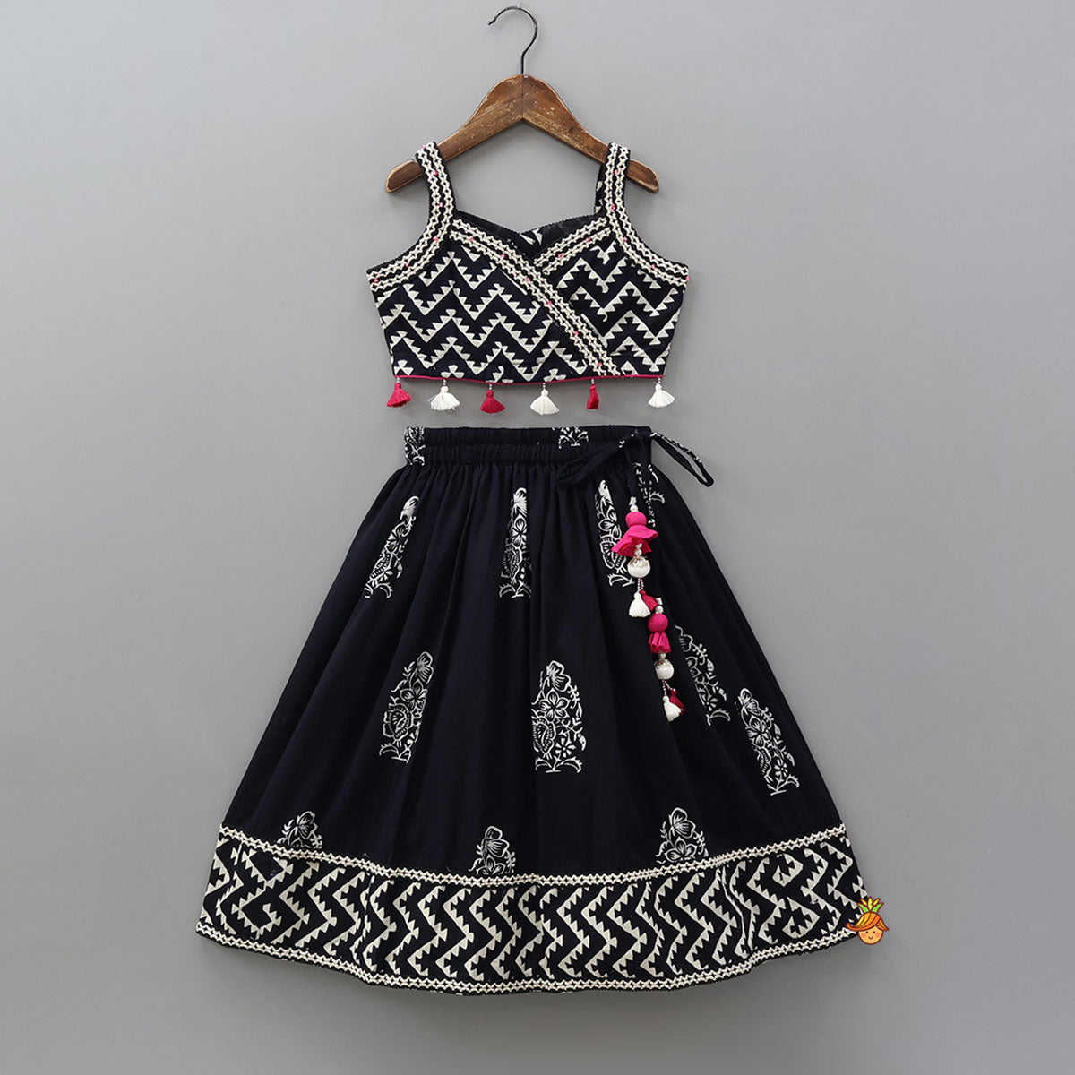 Chevron Printed Cotton Top And Lehenga With Matching Dupatta