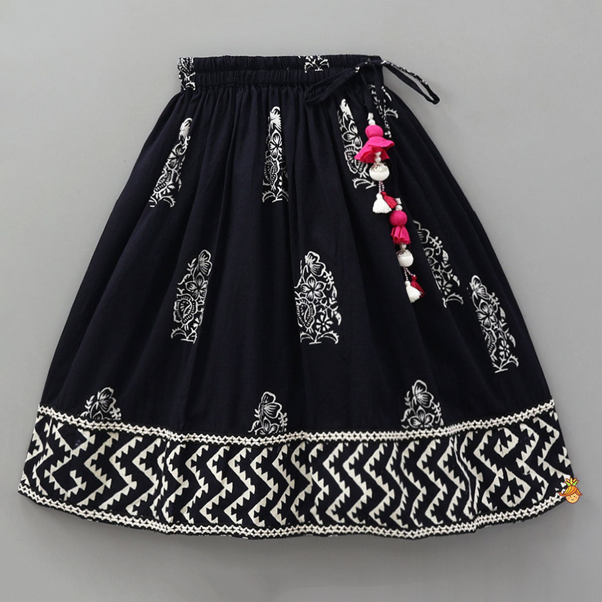 Chevron Printed Cotton Top And Lehenga With Matching Dupatta