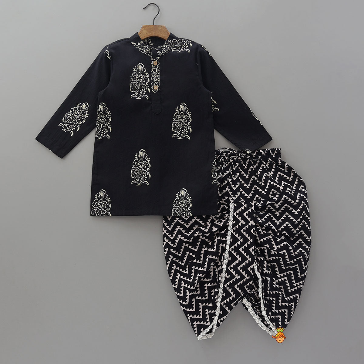Ethnic Kurta With Front Pocket Jacket And Dhoti