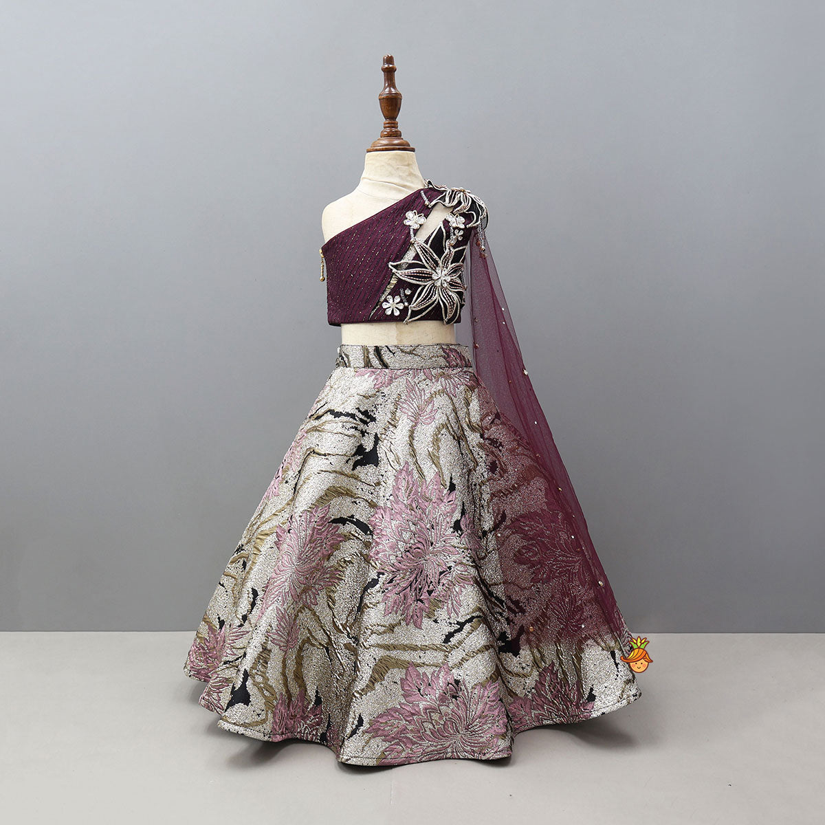 Stunning One Shoulder Drape Top With Lehenga