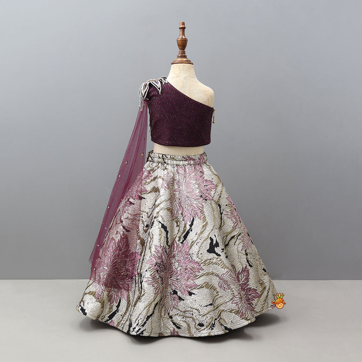 Stunning One Shoulder Drape Top With Lehenga