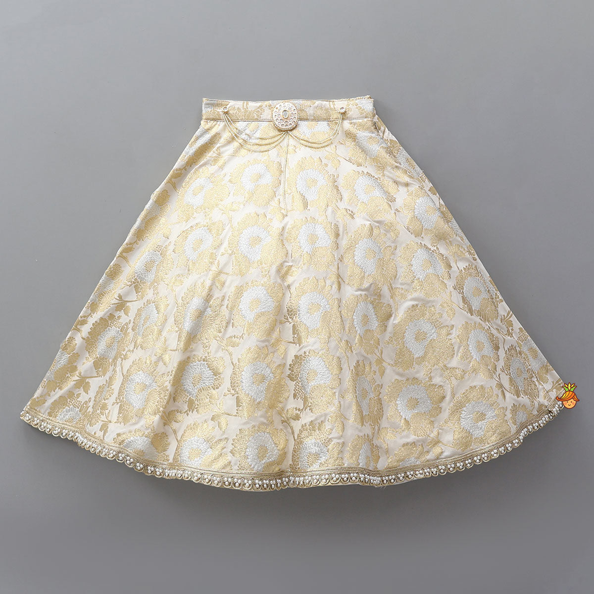 Exquisite Halter Neck Brocade Top With Embellished Jacket And Brocade Lehenga With Matching Hair Band