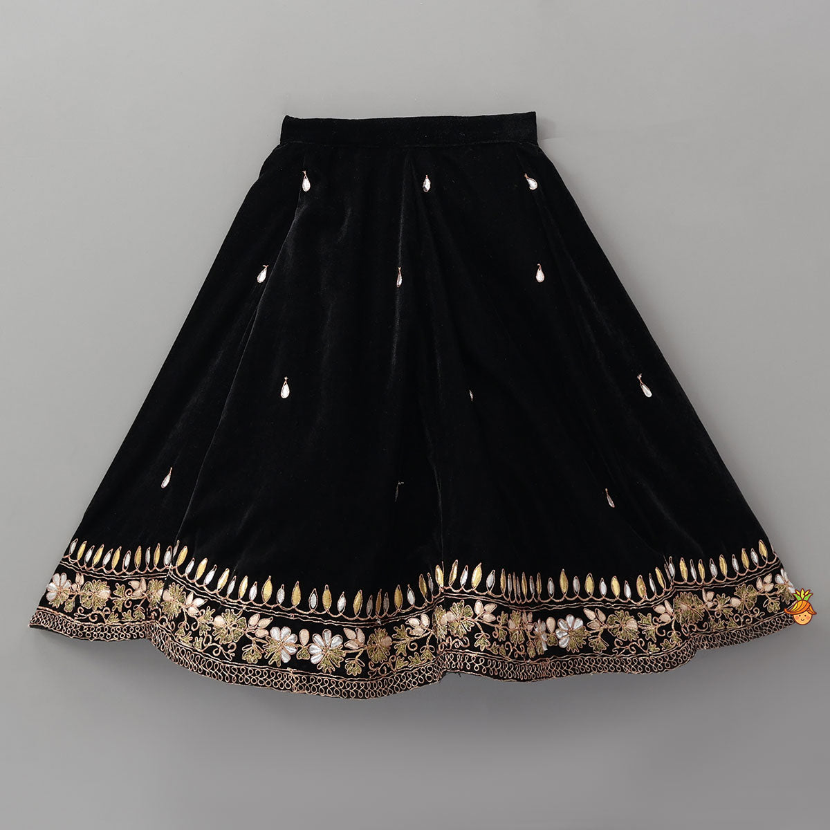 Stand Collar Velvet Stunning Black Top And Lehenga
