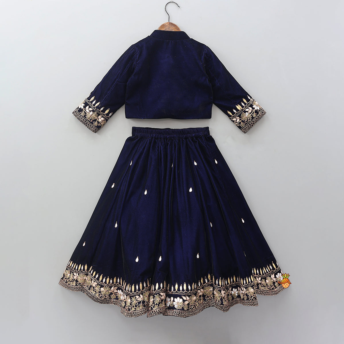 Stand Collar Velvet Charming Top And Lehenga