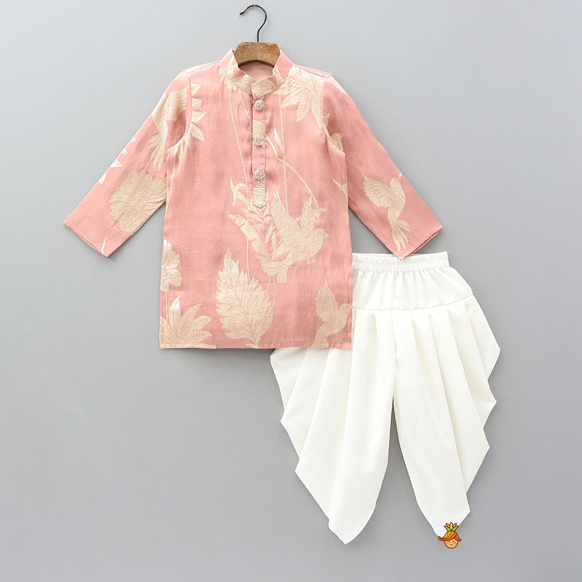 Bird Motif Detailed Shimmery Kurta And Dhoti