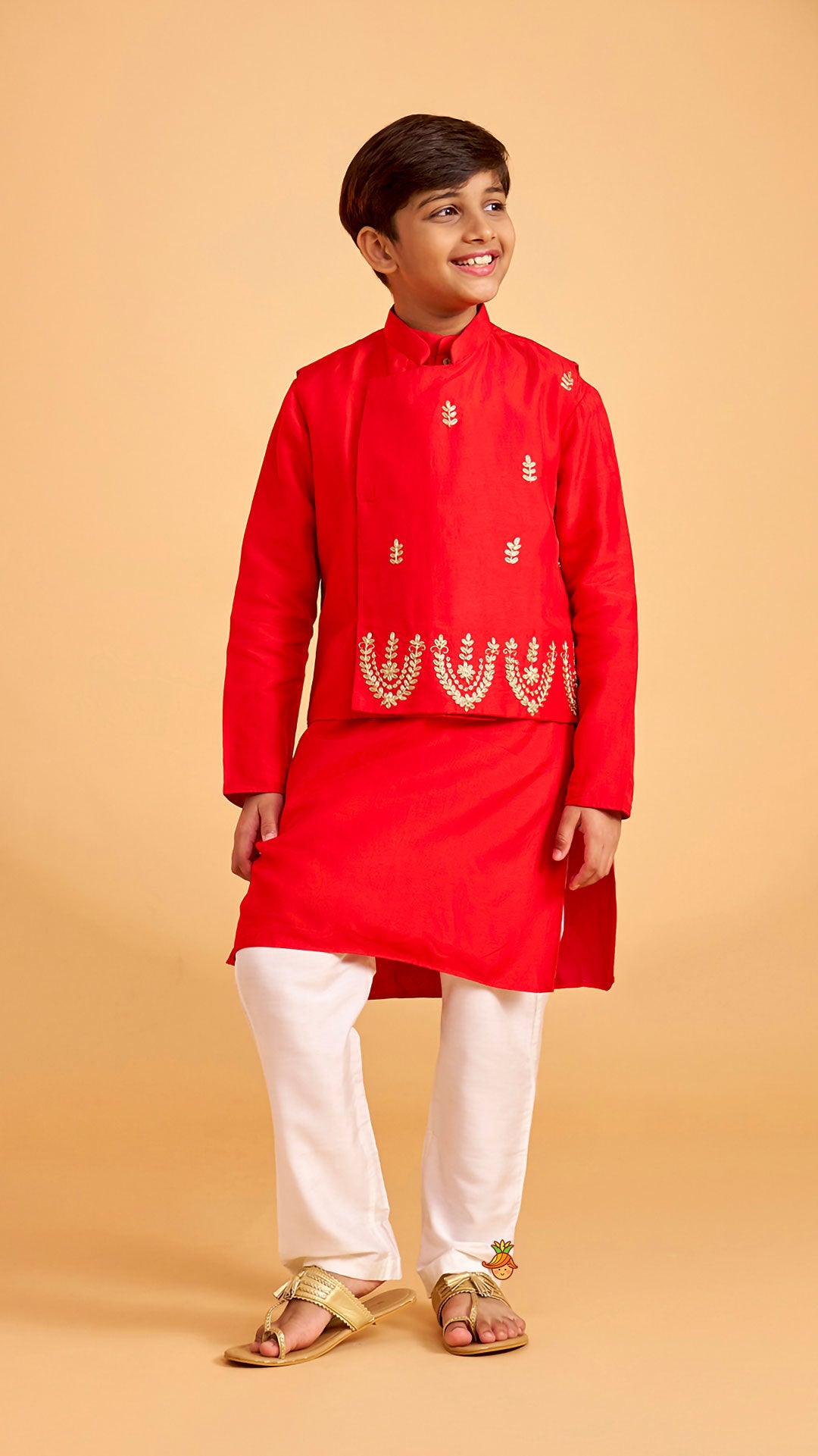 Ethnic Kurta With Embroidered Jacket And Pyjama