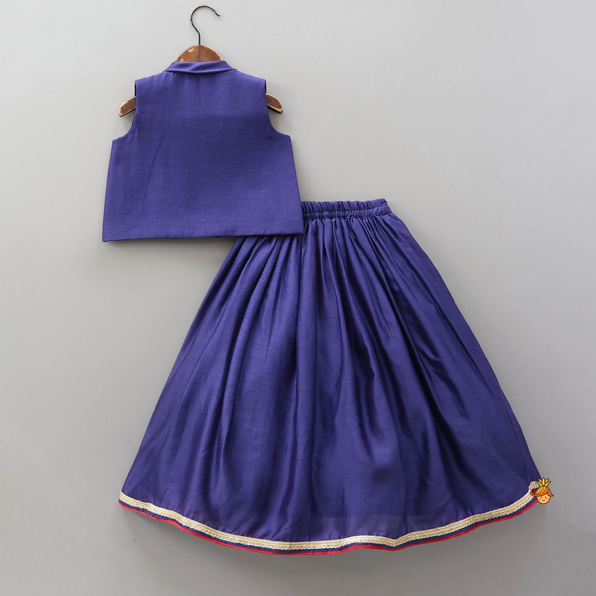 Floral Thread Embroidered Jacket-Style Top With Matching Lehenga