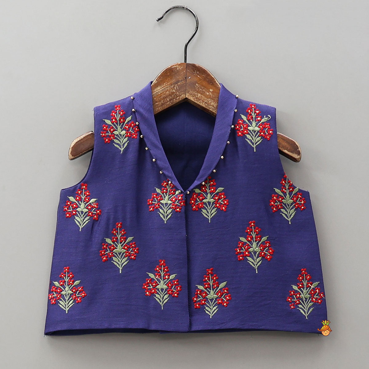 Floral Thread Embroidered Jacket-Style Top With Matching Lehenga