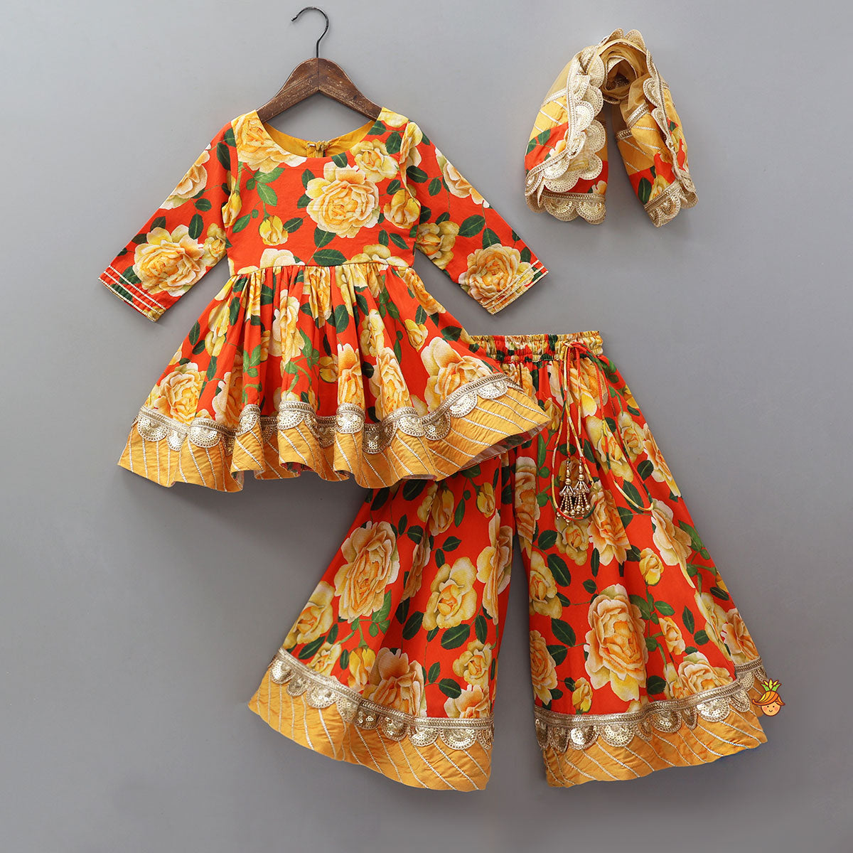 Beautifully Printed Kurti With Flared Palazzo And Matching Dupatta