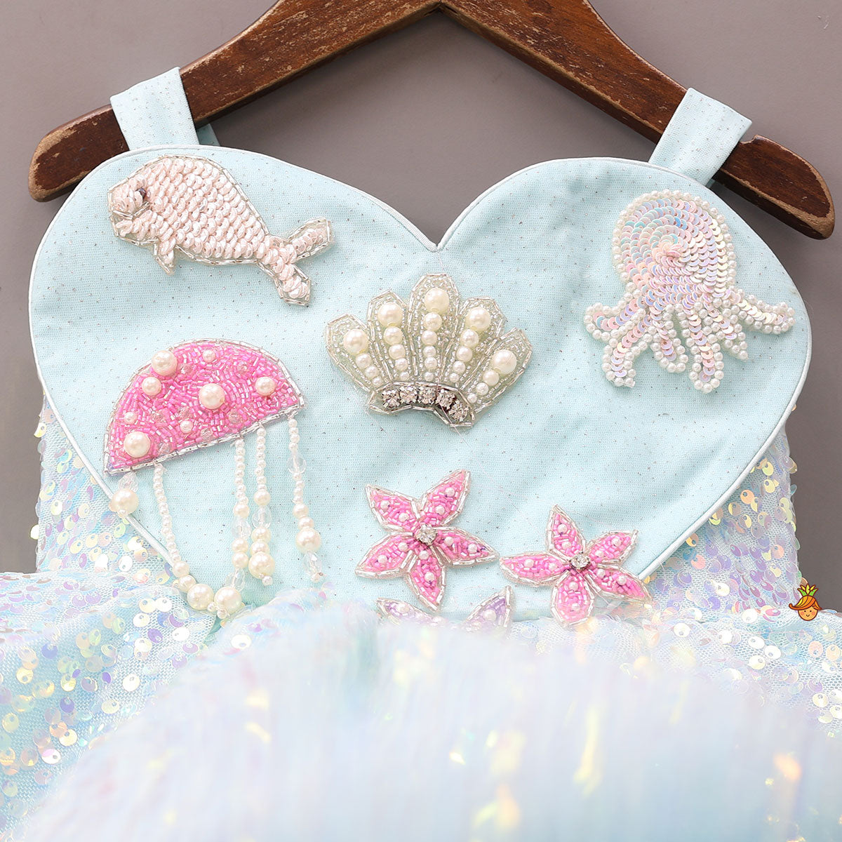 Glittery Aqua-Themed Heart-Shaped Embellished Dress