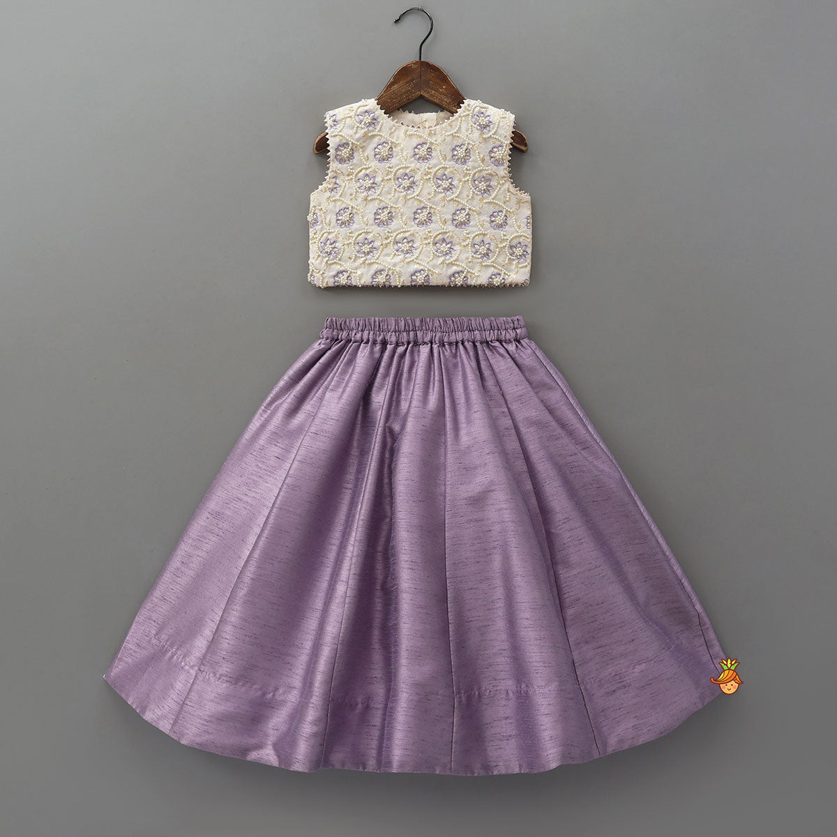 Round Neck Embroidered Top And Contrasting Lehenga