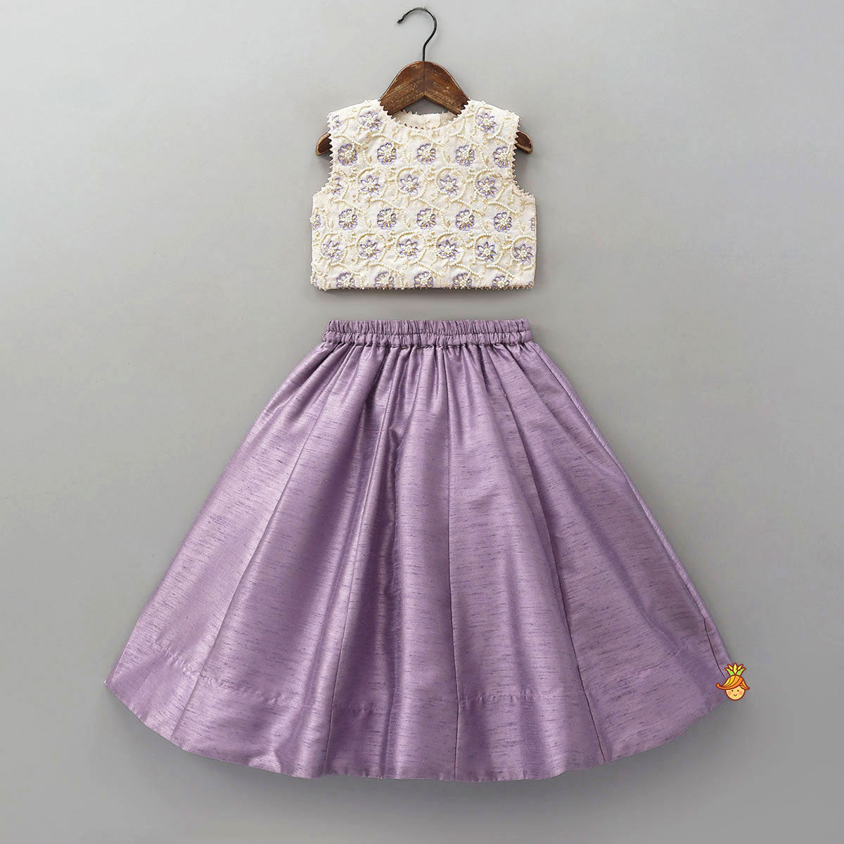 Round Neck Embroidered Top And Contrasting Lehenga