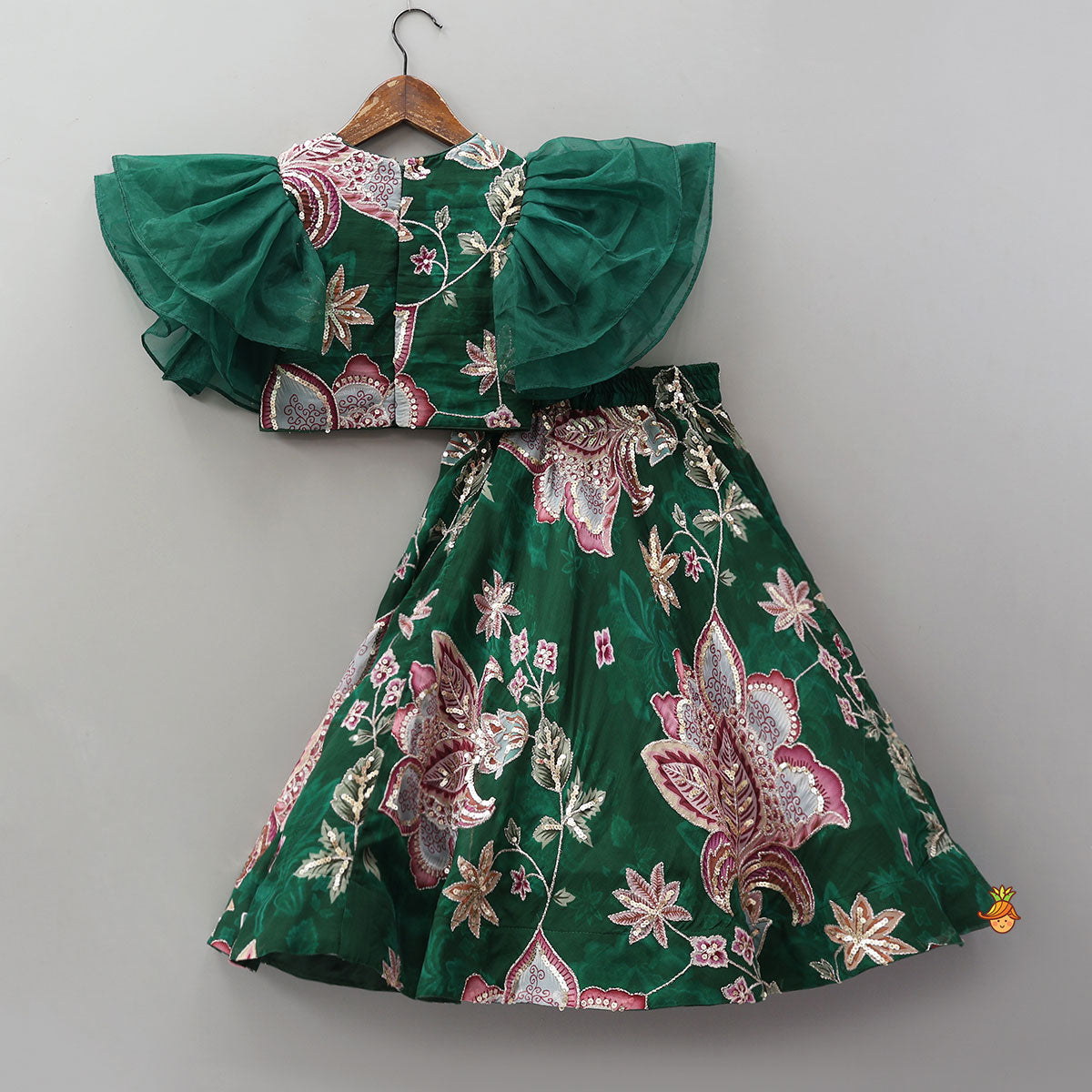 Elegant Layered-Sleeve Top And Lehenga With Stylish Dupatta