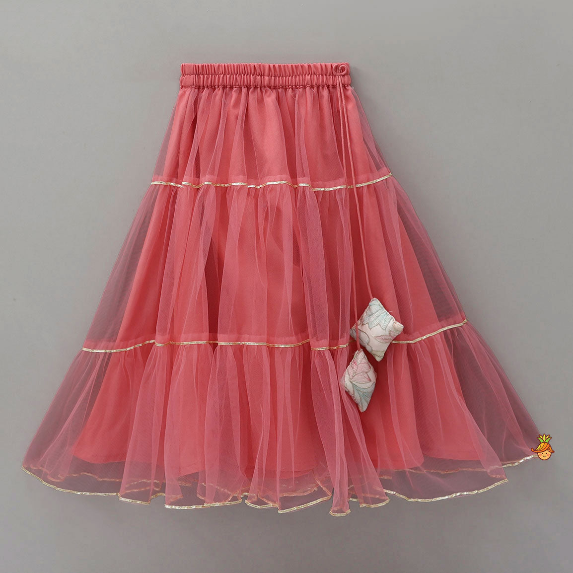 Thread Embroidered Top And Net Lehenga With Matching Dupatta