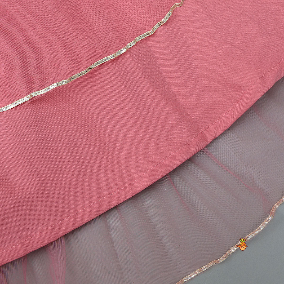 Thread Embroidered Top And Net Lehenga With Matching Dupatta