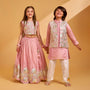 Shimmery Hand Embroidered Gota Laced Crop Top With Flared Shimmery Lehenga twinning model image 2